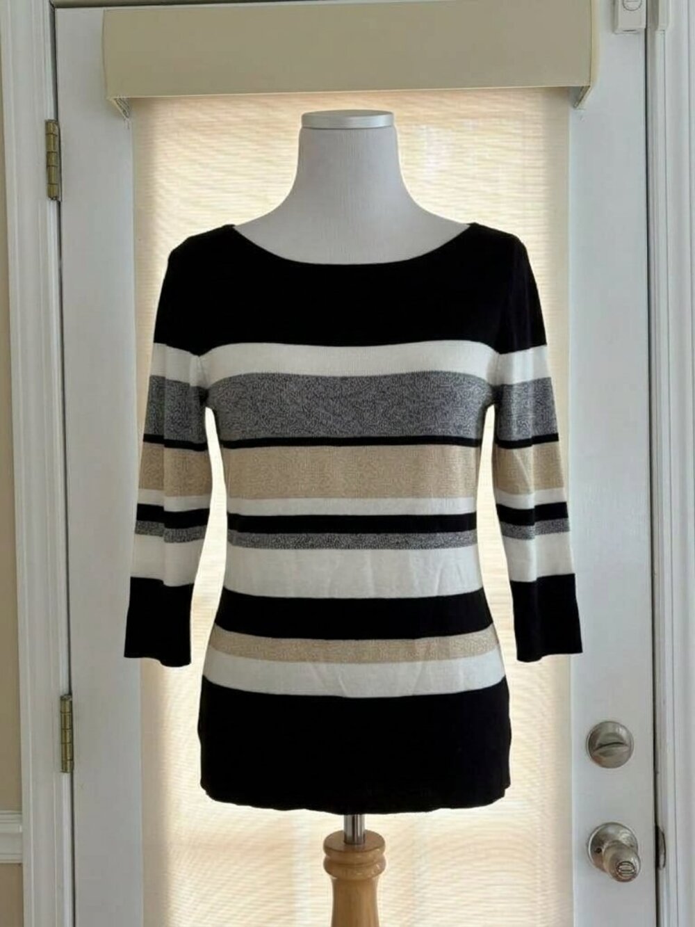 White House Black Market Striped Boatneck Knit Sweater